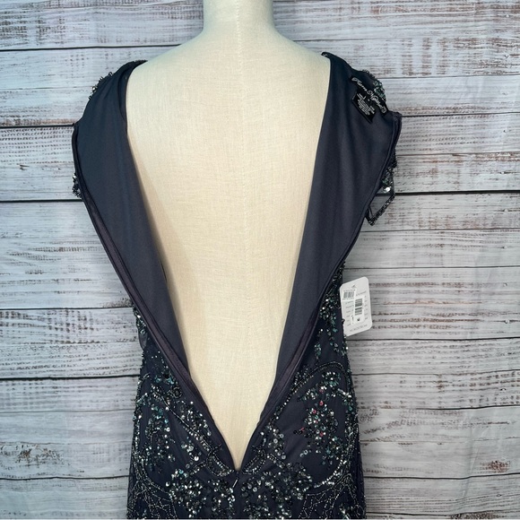 Pisarro Nights Beaded Mesh Column Gown Size 8 Slate Gray Beaded‎ Sequins NWT - Picture 7 of 17